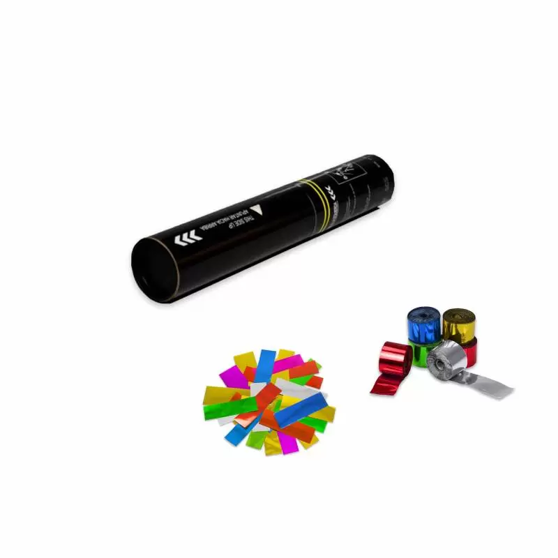 Canó de confettis manual de 30 cm (confettis + serpentines brillants) – 1